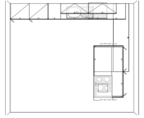 Grundriss Häcker Design Inselküche Carrara